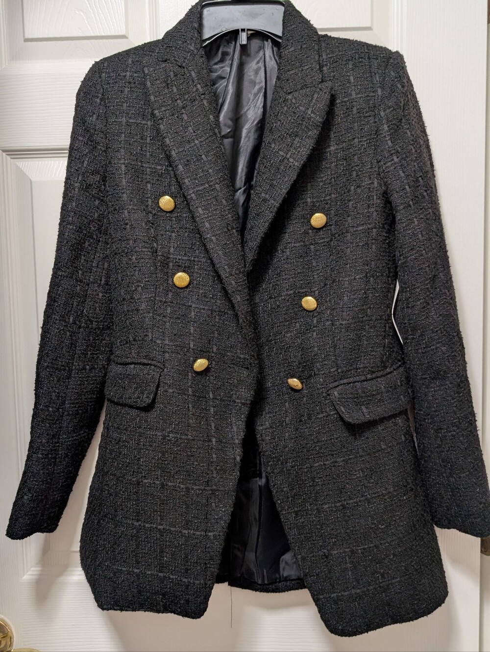 NWT Jason Wu Black Tweed Double Breasted Blazer Size XS